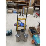 AN ASSORTMENT OF ITEMS TO INCLUDE A SACK TRUCK, WHEELS AND A VENT PIPE ETC