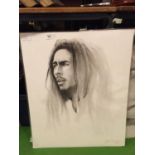 A BLACK AND WHITE SKETCH STYLE PICTURE OF BOB MARLEY