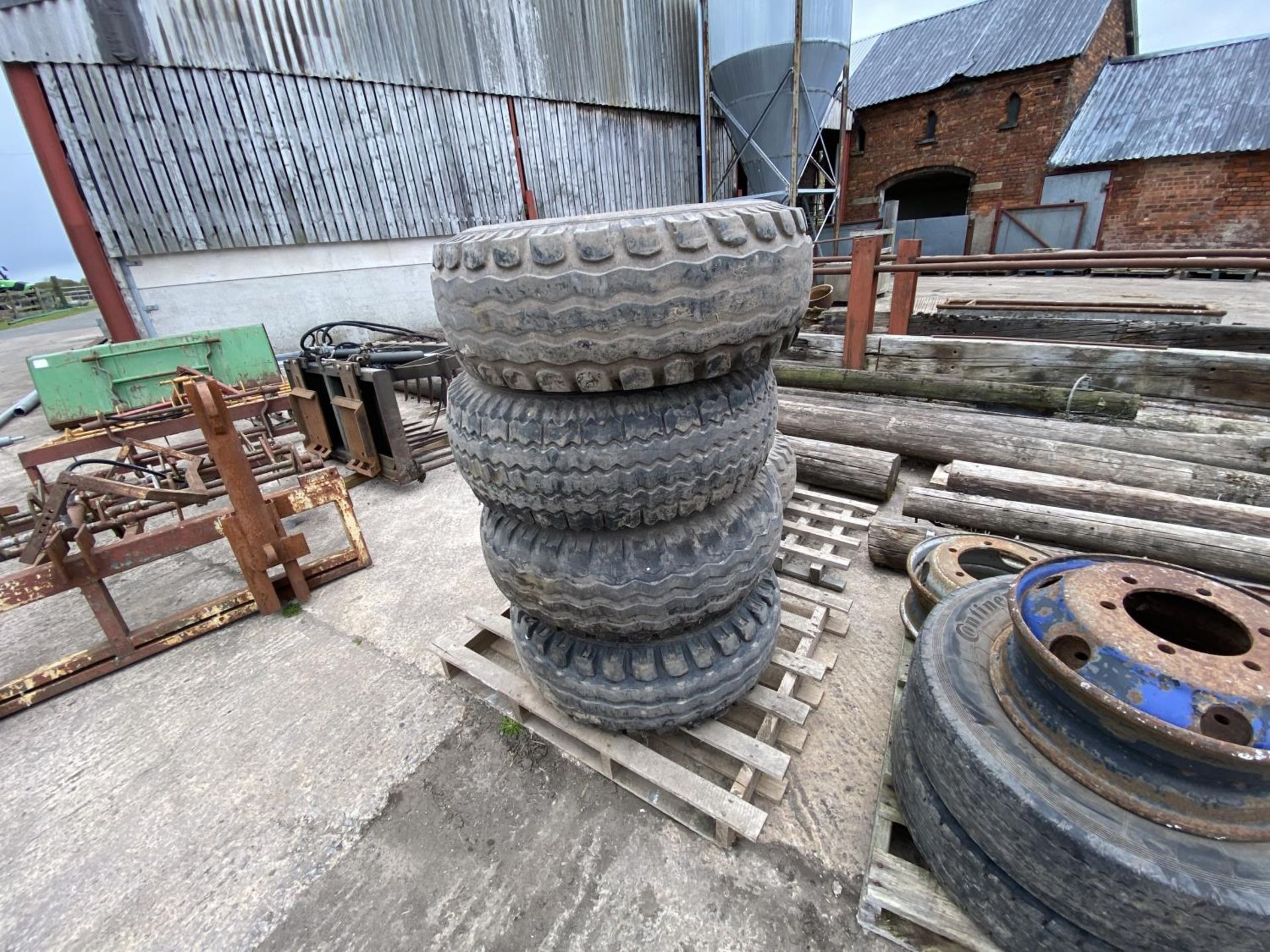 SET 4 OF 6 STUD FIELD TYRES & WHEELS TO FIT MARSHALL TRAILER