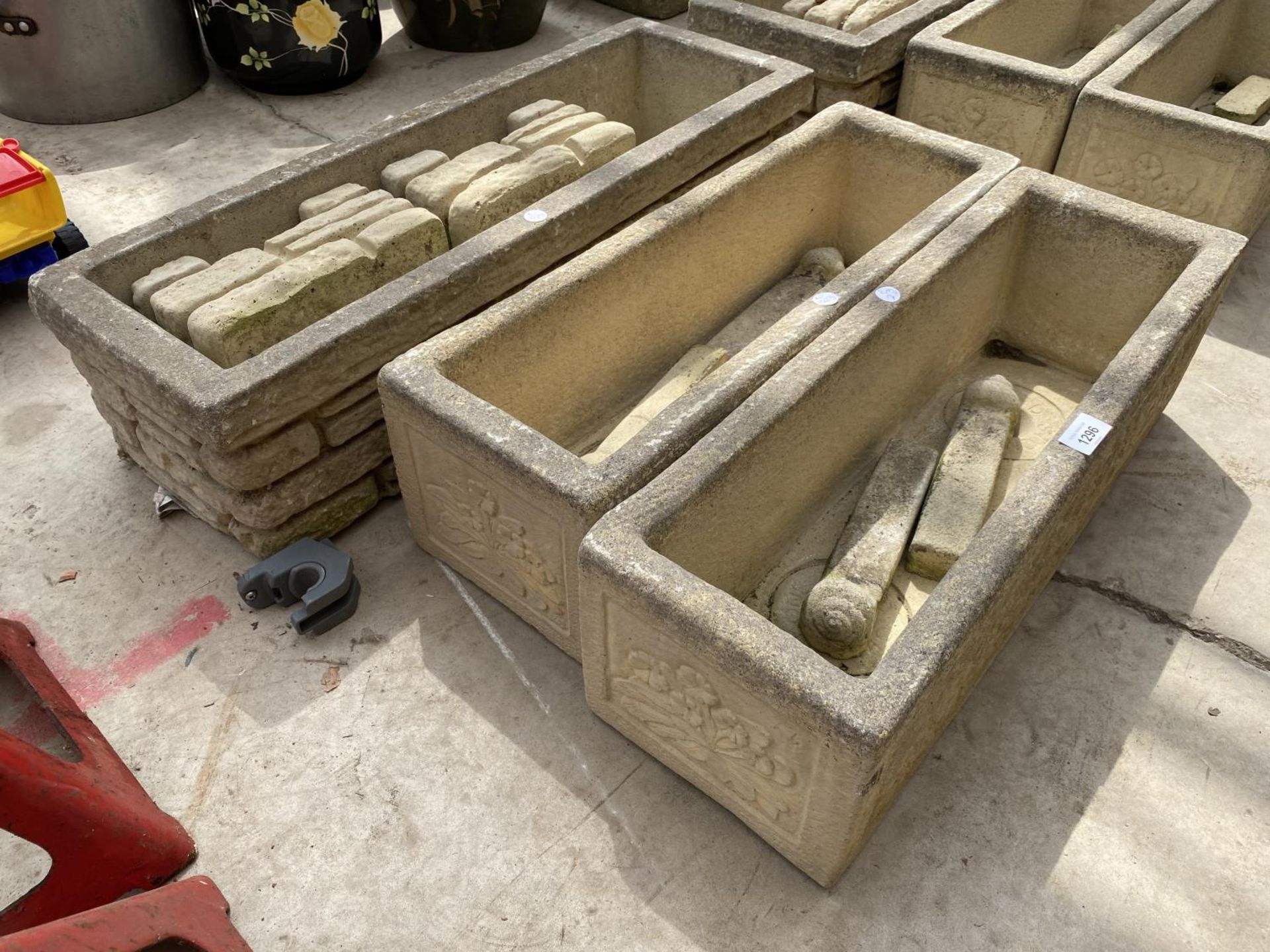 A GROUP OF THREE DECORATIVE STONE EFFECT PLANTERS - Image 2 of 2