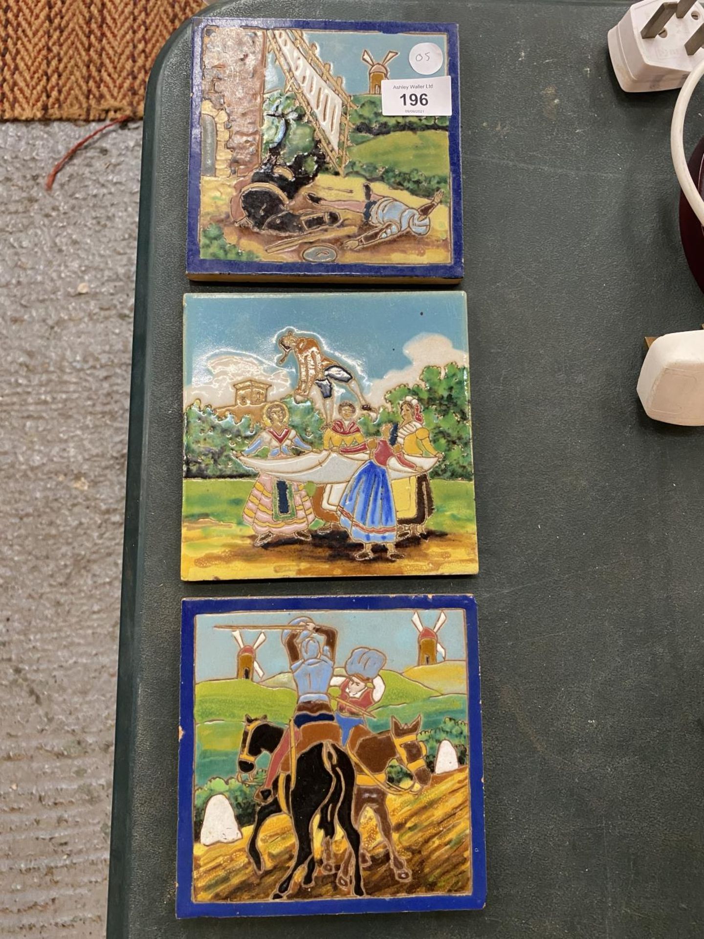THREE VINTAGE DON QUIXOTE TILES FROM SEVILLE