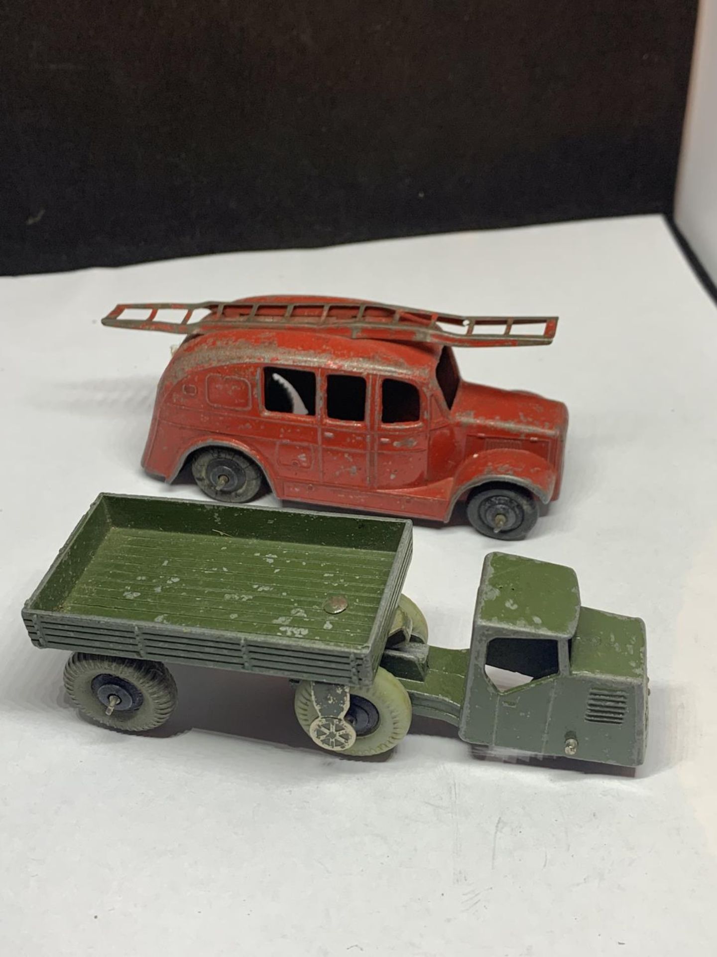 TWO VINTAGE TOY VEHICLES ONE DINKY (RED) AND ONE MECCANO (GREEN)