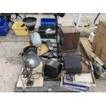 AN ASSORTMENT OF HOUSEHOLD CLEARANCE ITEMS TO INCLUDE A SCOOTER, VINTAGE PHOTOGRAPHY EQUIPMENT ETC