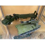 TWO UNBOXED DINKY MODEL MILITARY VEHICLES - A CHEIFTAIN TANK AND A TANK TRANSPORTER