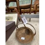 A VINTAGE HANGING SKILLET PAN COMPLETE WITH LADEL