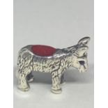 A SILVER PIN CUSHION IN THE GUISE OF A DONKEY