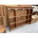 A MODERN PINE OPEN BOOKCASE/DRESSSER RACK, 62" WIDE