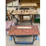 A PAIR OF FOLDING WORK BENCHES