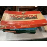 THREE ITEMS TO INCLUDE MONOPOLY, SCRABBLE AND BIRD WATCHING PLYWOOD PUZZLE