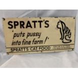 AN ENAMEL SPRATTS CAT FOOD SIGN 60CM X 30CM