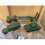 THREE UNBOXED DINKY MODEL MILITARY VEHICLES - A CENTURIAN, AN ARMOURED COMMAND VEHICLE AND A TANK