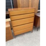 A RETRO TEAK LOUGHBOROUGH FURNITURE CHEST OF FIVE GRADUATED DRAWERS, 36" WIDE