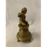 A BRASS FIGURE ON A STAND (A/F)