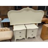 A PAIR OF WINDSOR, MARK DEVANEY BEDSIDE CHESTS AND SIMILAR HEADBOARD (4')