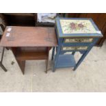 A MODERN PAINTED BEDSIDE CHEST AND VICTORIAN CARVED AND PIERCED TABLE