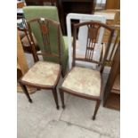 A PAIR OF EDWARDIAN MAHOGANY AND INLAID BEDROOM CHAIRS