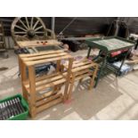 A GROUP OF THREE VARIOUS WOODEN GREENHOUSE SHELVING UNITS