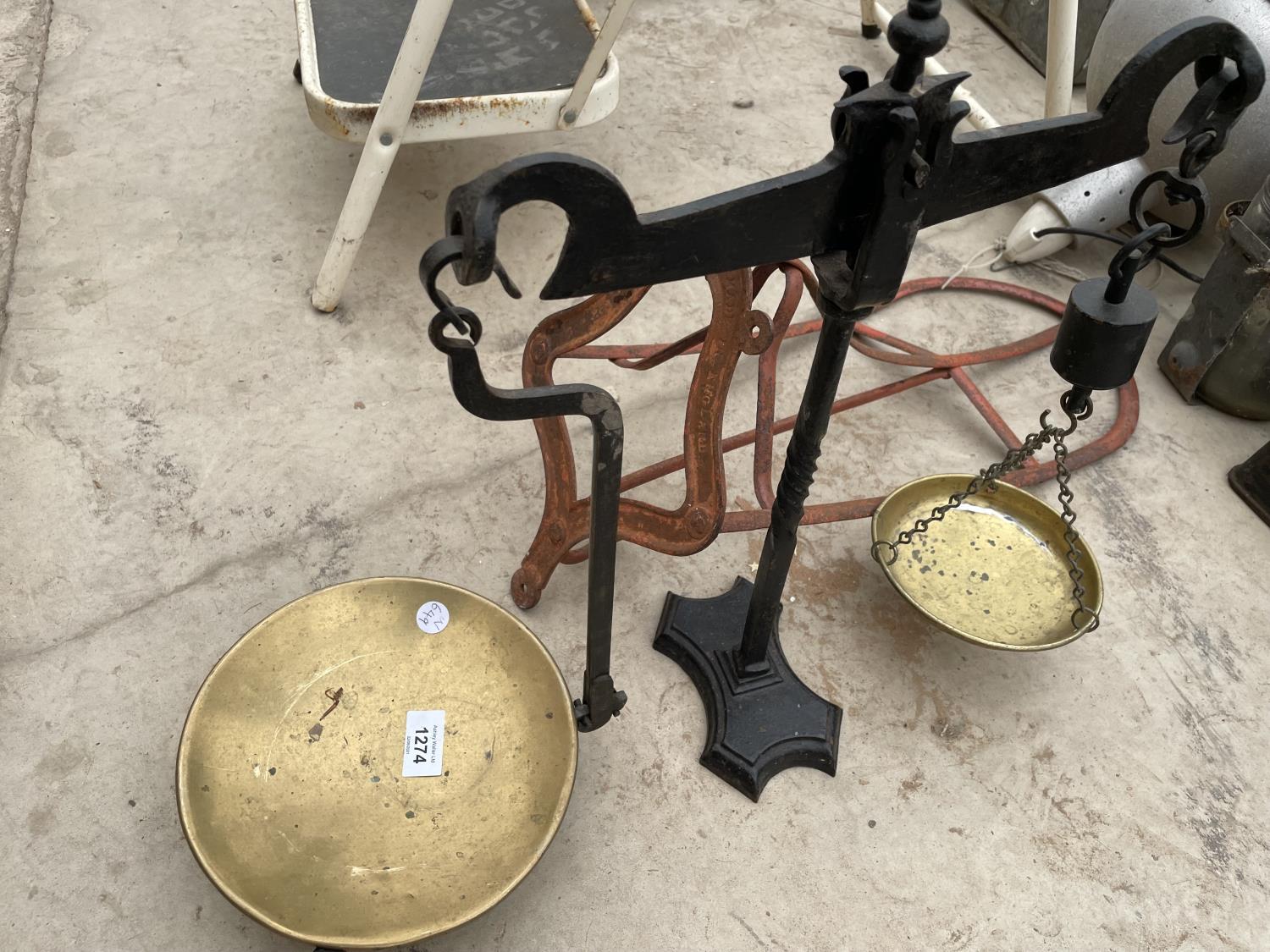 A SET OF BALANCE SCALES AND A VINTAGE SADDLE RACK - Image 2 of 2