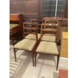 FOUR RETRO TEAK LADDERBACK DINING CHAIRS