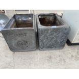 A PAIR OF GALVANISED WATER TROUGHS