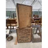 TWO VINTAGE TEA CHESTS WITH METAL BANDING