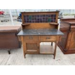 A VICTORIAN MARBLE TOP WASHSTAND WITH TILED BACK, 42" WIDE