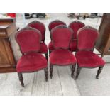 A SET OF SIX VICTORIAN MAHGOANY DINING CHAIRS ON TURNED AND FLUTED LEGS