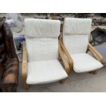 A PAIR OF IKEA BENTWOOD FIRESIDE CHAIRS