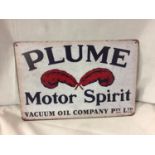 A VINTAGE "PLUME MOTOR OIL" TIN SIGN 20CM X 30CM