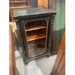A VICTORIAN EBONISED PIER CABINET WITH BRASS GALLERIED TOP, 22.5" WIDE