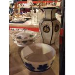 THREE LARGE CERAMIC ITEMS TO INCLUDE A ROYAL ALBERT LIDDED SERVING DISH, A TALL VASE AND DISH