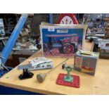 VARIOUS MAMOD ITEMS * A CIRCULAR SAW, GRIND STONE, FUNNEL, EMPTY STEAM TRACTOR BOX ETC