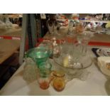 A SELECTION OF GLASSWARE TO INCLUDE A SODA SYPHON, DRINKKS DECANTER