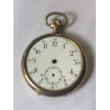 A YELLOW METAL FOB WATCH FOR SPARES OR REPAIR
