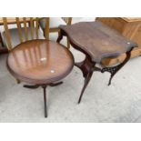 AN EDWARDIAN TWO TIER CENTRE TABLE AND MODERN GLASS TABLE