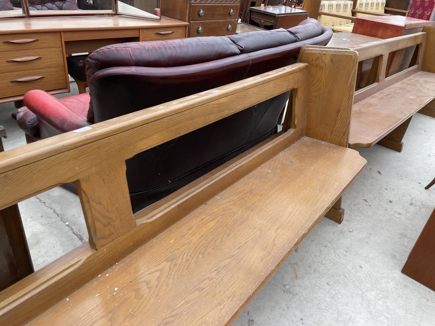 A VICTORIAN OAK PEW 96" WIDE - Image 2 of 4