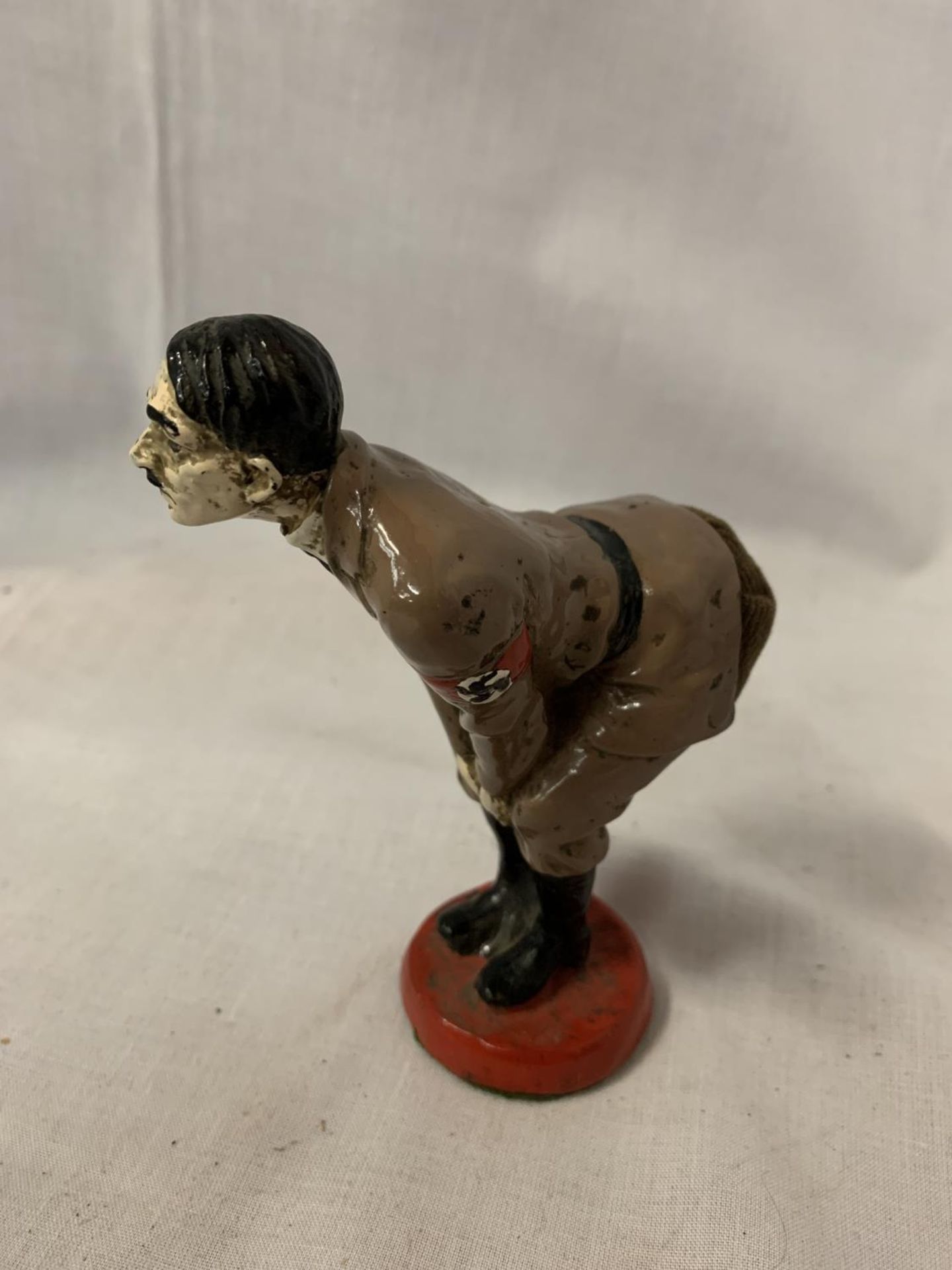 A COLD PAINTED ADOLF HITLER BRONZE FIGURINE PIN CUSHION