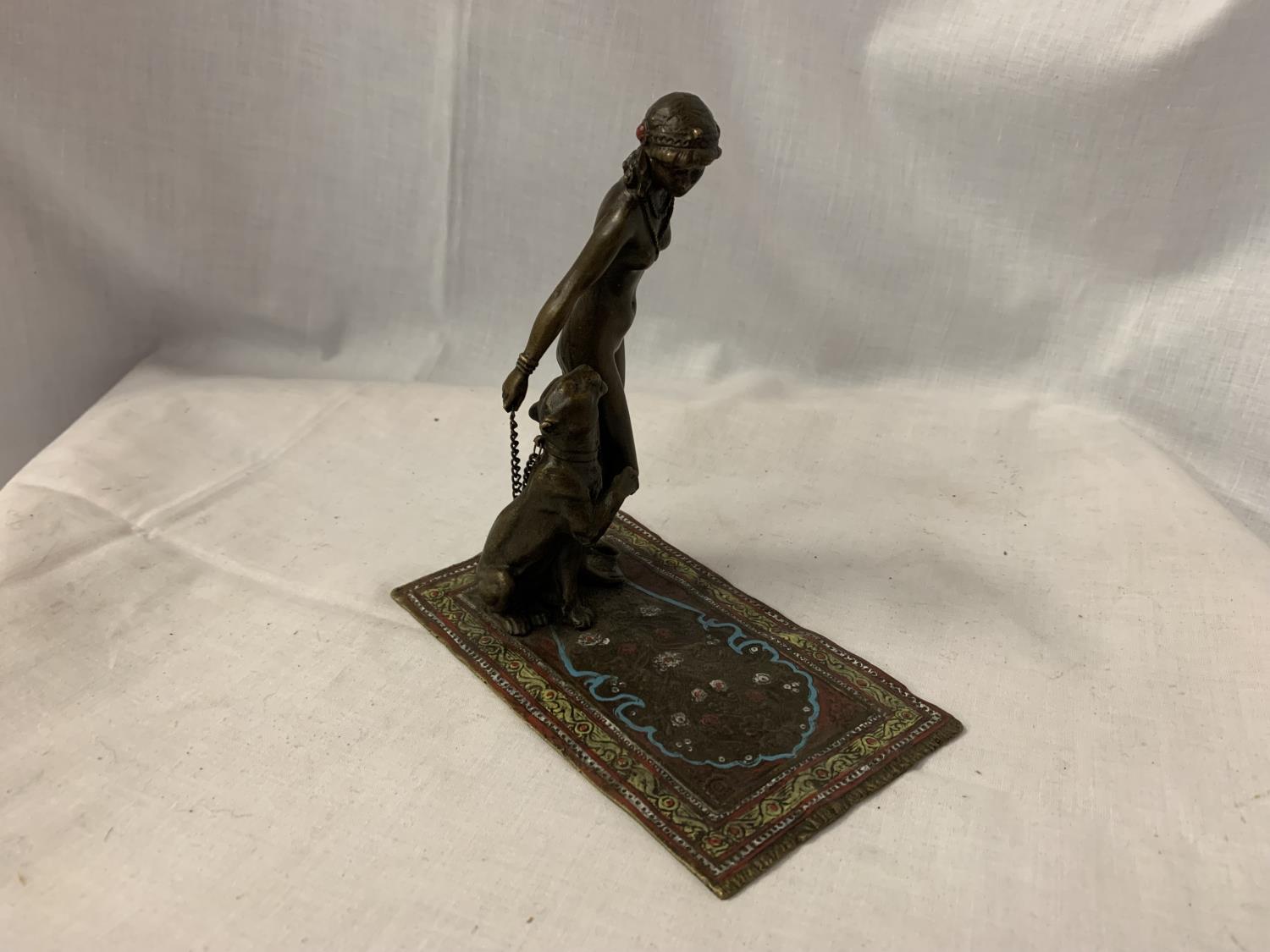 A BERGMAN STYLE COLD PAINTED NAN GREB BRONZE IN THE FORM OF A DANCER AND LIONESS H: APPROXIMATELY - Image 2 of 3