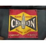 A CAST METAL 'CHAMPION SIGN 25CM X 25CM