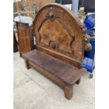 A VICTORIAN WALNUT 4' 6" BEDHEAD CONVERTED TO A BENCH SEAT