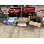 AN ASSORTMENT OF ITEMS TO INCLUDE AN ELECTRIC KEY CABINET, POWER LEADS AND BATTERIES ETC