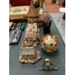 A COLLECTION OF ASSORTED ITEMS TO INCLUDE LILLIPUT LANE COTTAGES, PAPERWEIGHT, ELEPHANT ETC
