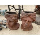 A PAIR OF DECORATIVE RESIN PLANTERS DEPICTING A FEMALES FACE (H:46CM)