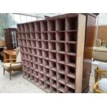 A PAINTED VICTORIAN SET OF SEVENTY-TWO PIGEONHOLES, 82" WIDE, 12" DEEP, 74" HIGH