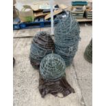 A QUANTITY OF APPROX 60 14" WIRE HANGING BASKETS WITH HANGING CHAINS