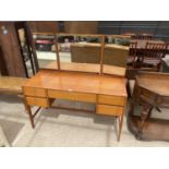 A RETRO TEAK LOUGHBOROUGH FURNITURE DRESSING TABLE WITH TRIPLE MIRROR, 48" WIDE
