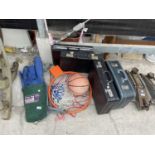 AN ASSORTMENT OF ITEMS TO INCLUDE FOUR BRIEFCASES AND A BASKETBALL HOOP