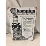 A VINTAGE STYLE "CHAMPION SPARKS PLUGS" TIN SIGN 20CM X30CM