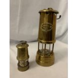 TWO BRASS MINERS LAMPS ONE HOCKLEY LAMP AND LIMELIGHT COMPANY COLLIERY NO 8721 SERIAL 15760 AND A
