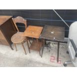 TWO EARLY 20TH CENTURY OAK OCCASIONAL TABLES AND A BENTWOOD CHAIR